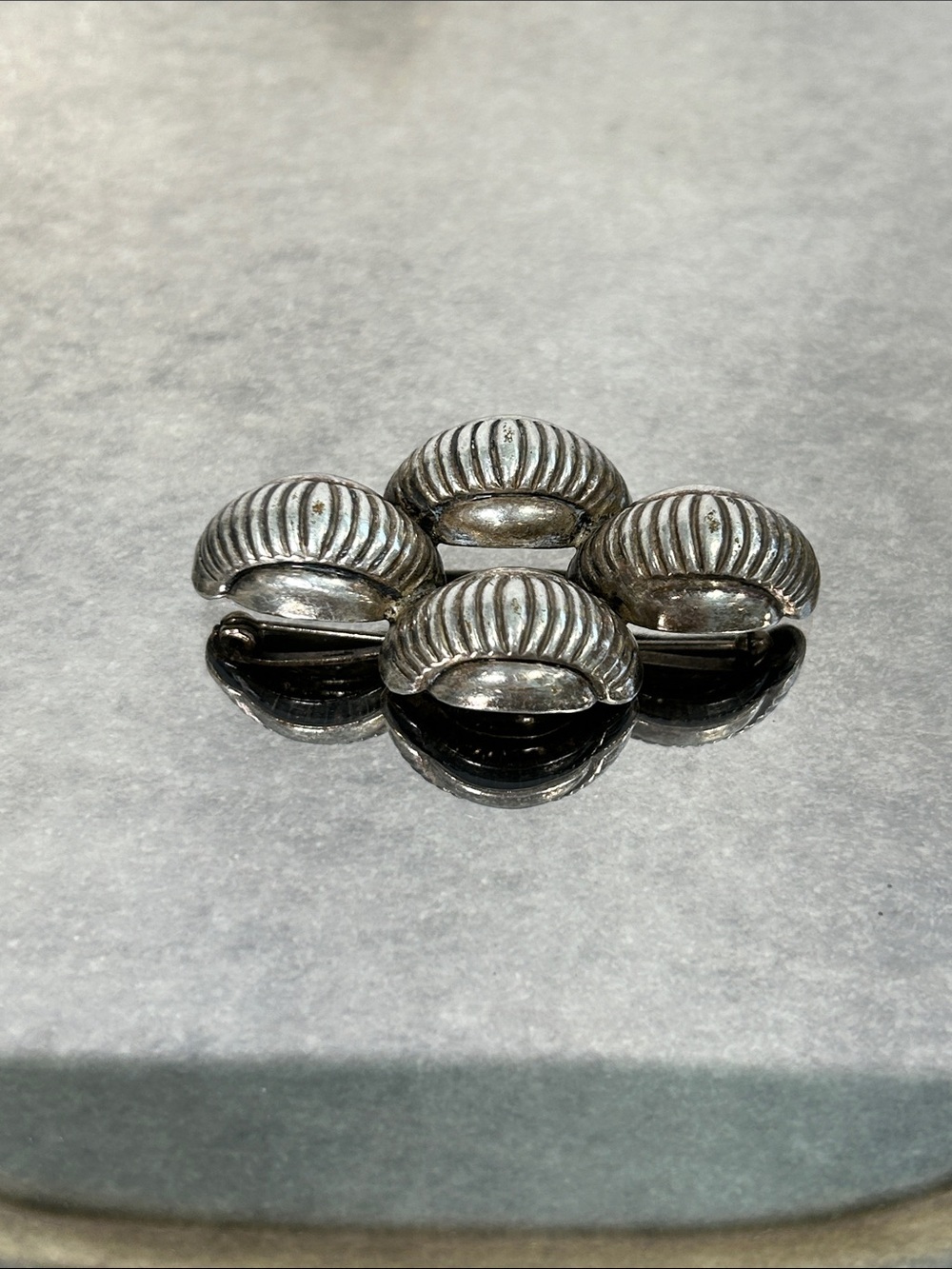 Coro Vintage Ribbed Dome 1940s Sterling Silver Brooch